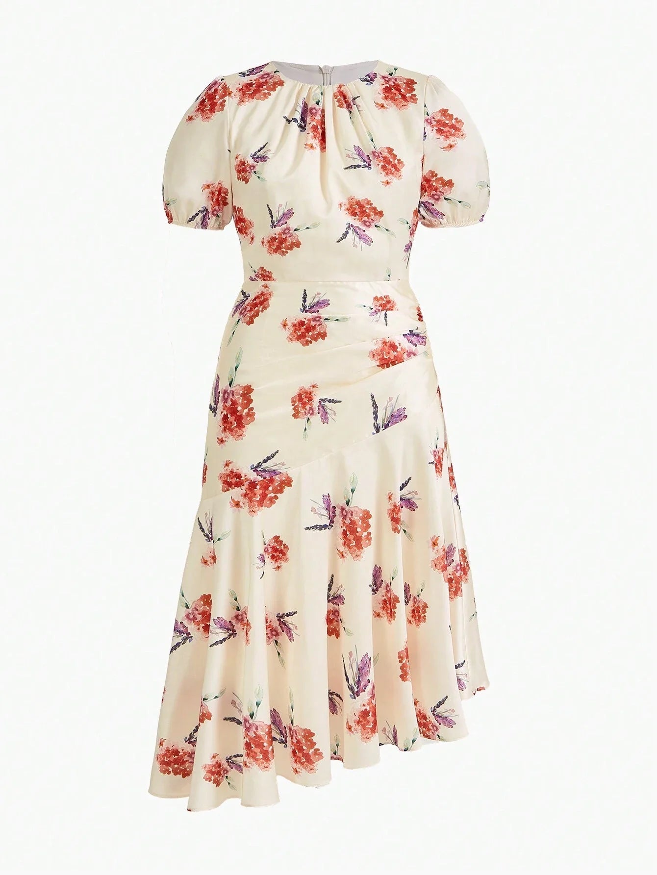 PREMIUM WOVEN DRAPED FLORAL PRINT DRESS