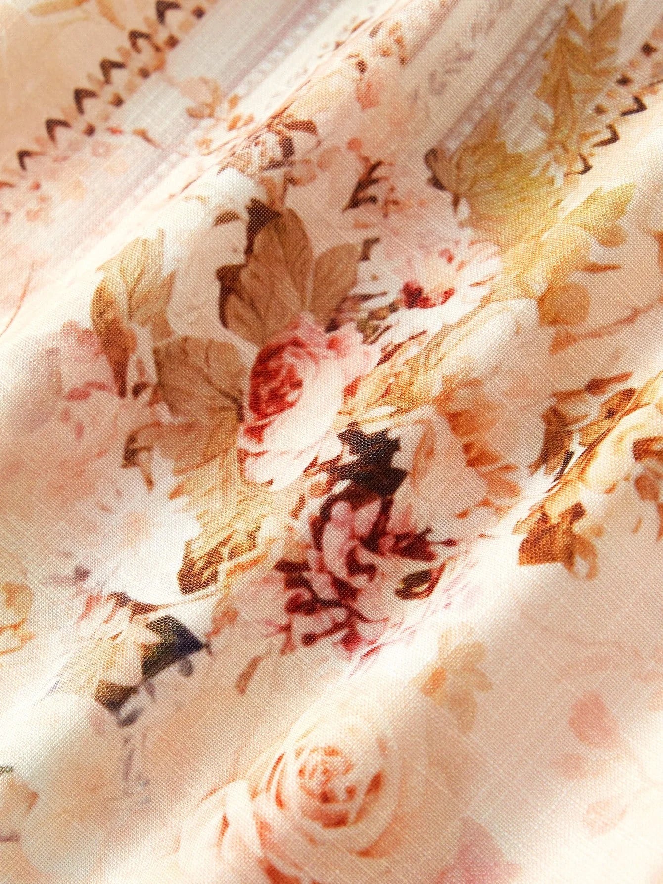 PREMIUM WOVEN FLORAL PRINT VNECK DRESS WITH GOLDEN LACE TRIM ELEGANT CASUAL VACATION EVERYDAY DRESS