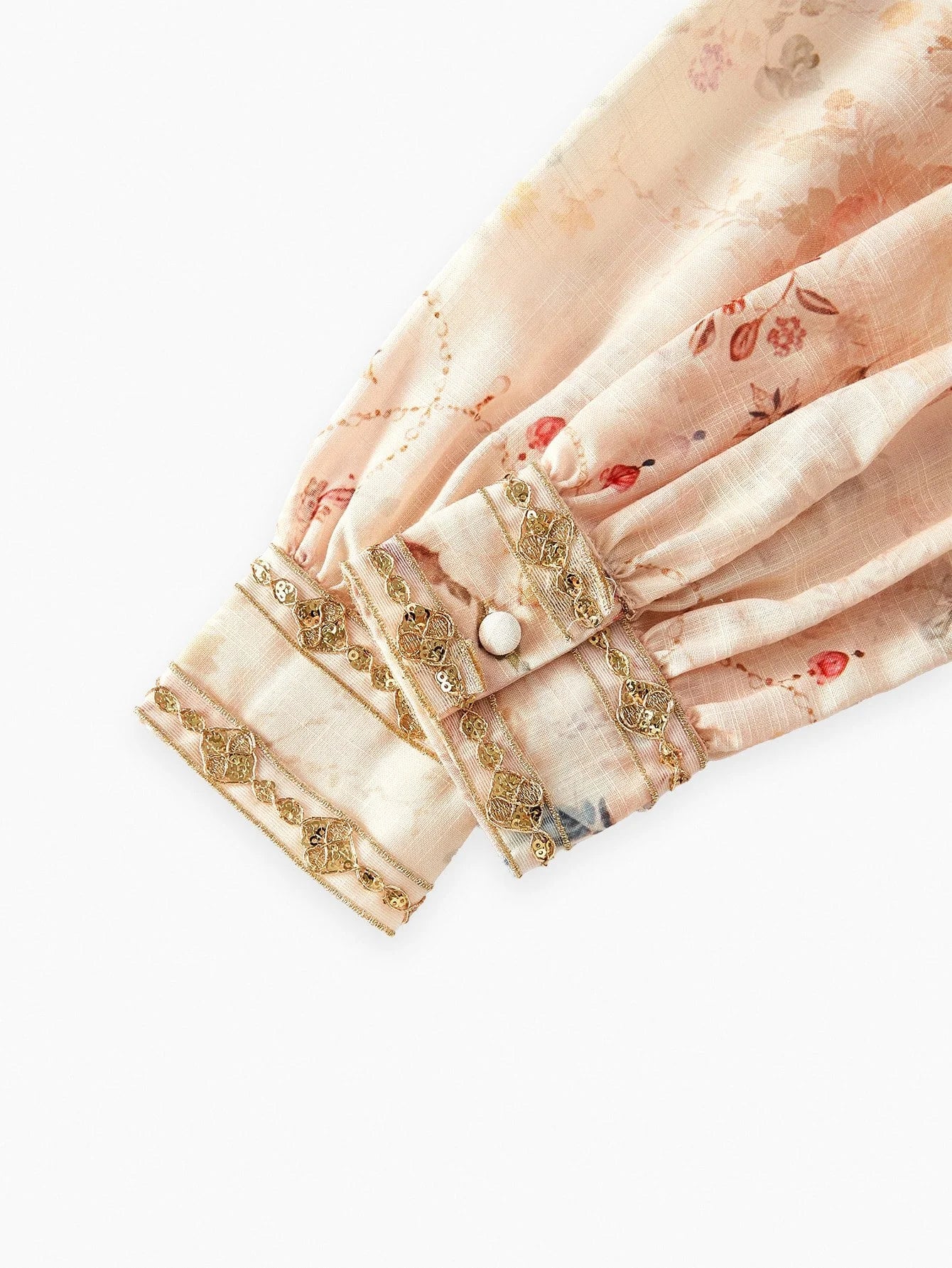 PREMIUM WOVEN FLORAL PRINT VNECK DRESS WITH GOLDEN LACE TRIM ELEGANT CASUAL VACATION EVERYDAY DRESS