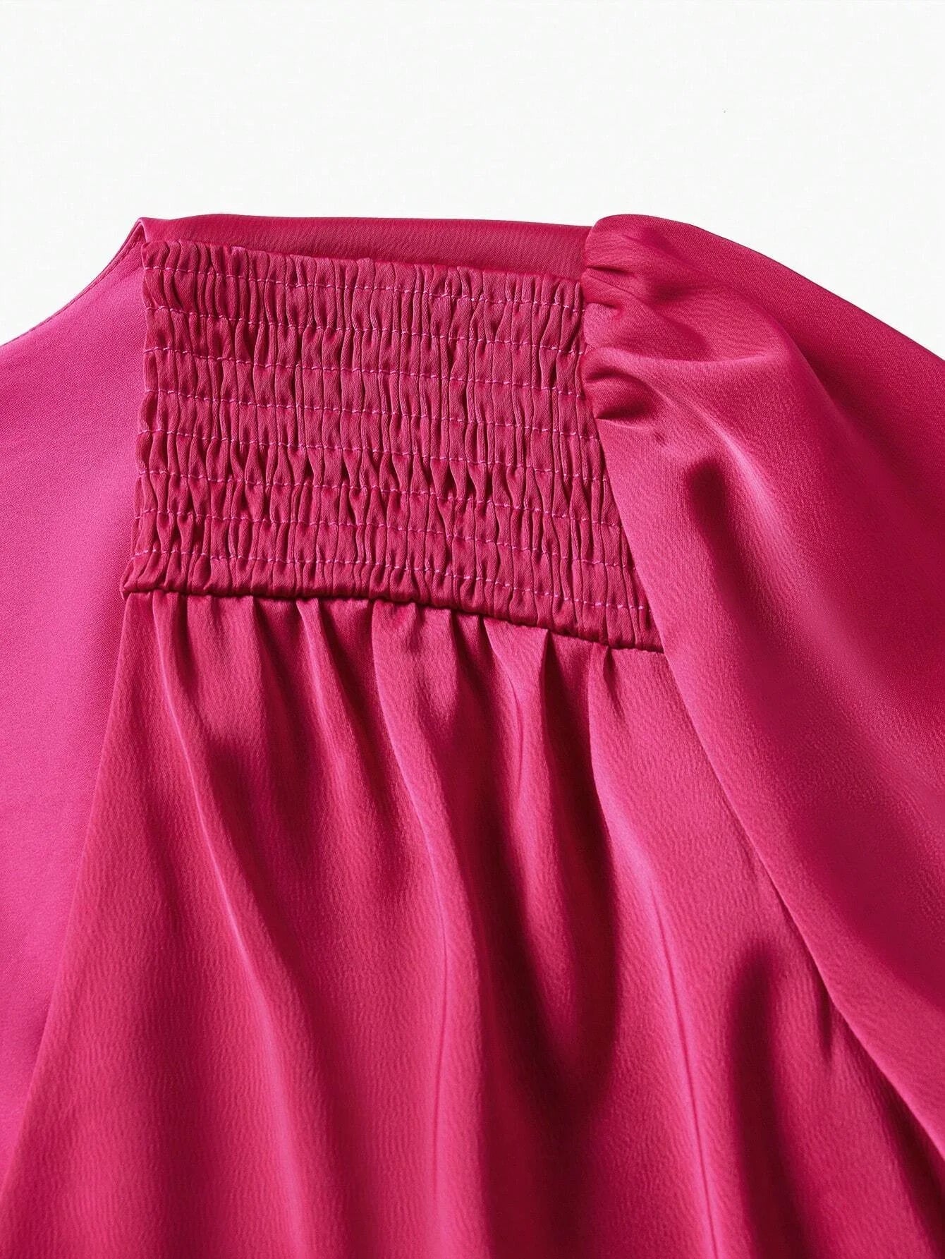 PREMIUM WOVEN SURPLICE NECK RUFFLE TRIM DRESS FOR WOMEN