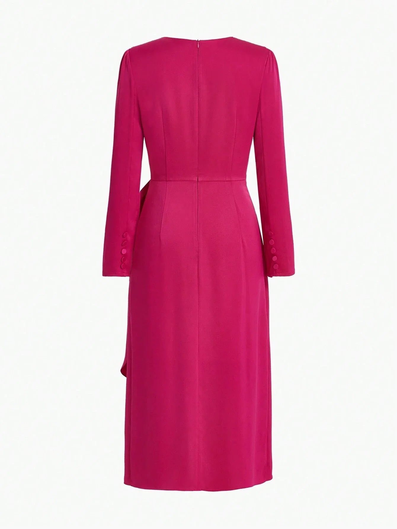 PREMIUM WOVEN SURPLICE NECK RUFFLE TRIM DRESS FOR WOMEN