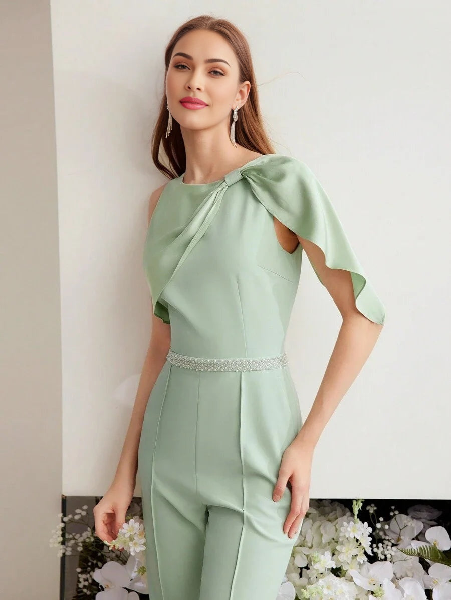 PREMIUM WOVEN WOMENS ASYMMETRICAL SHOULDER SEAM FRONT JUMPSUITHOLIDAY PARTY BIRTHDAY FORMAL EVENING