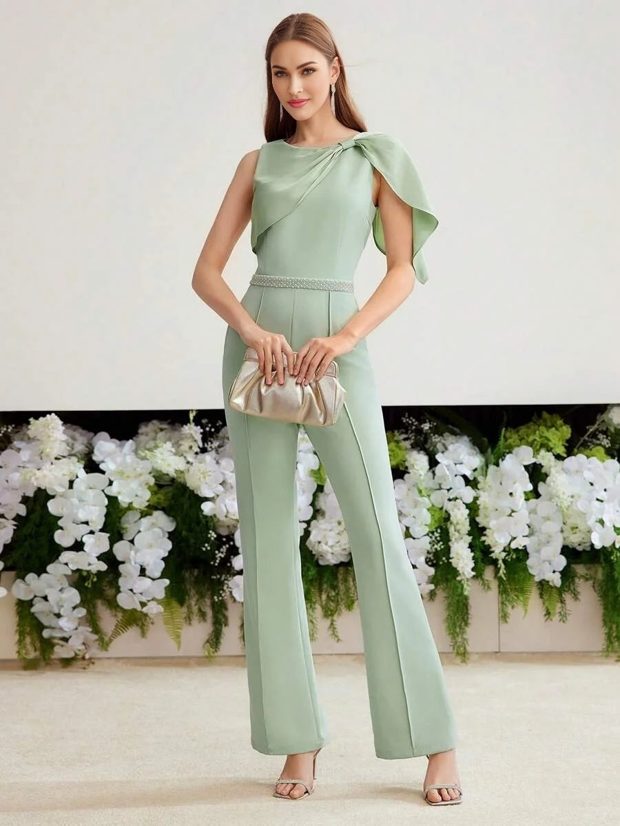 PREMIUM WOVEN WOMENS ASYMMETRICAL SHOULDER SEAM FRONT JUMPSUITHOLIDAY PARTY BIRTHDAY FORMAL EVENING