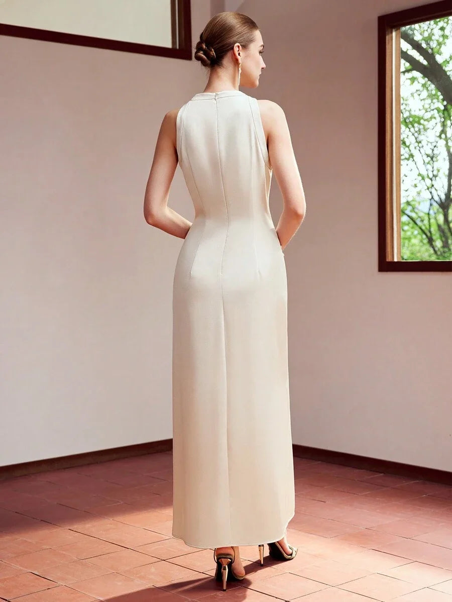 PREMIUM WOVEN WOMENS COWL NECK BUTTON SPLIT HEM DRESSHOLIDAY PARTY BIRTHDAY FORMAL EVENING OCCASSION