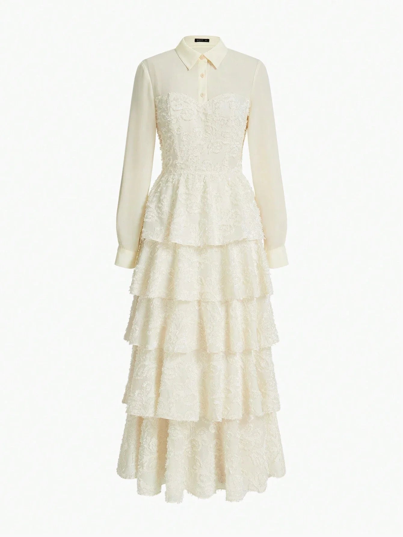 PREMIUM WOVEN WOMENS JACQUARD APPLIQUE LAYERED RUFFLE HEM DRESS