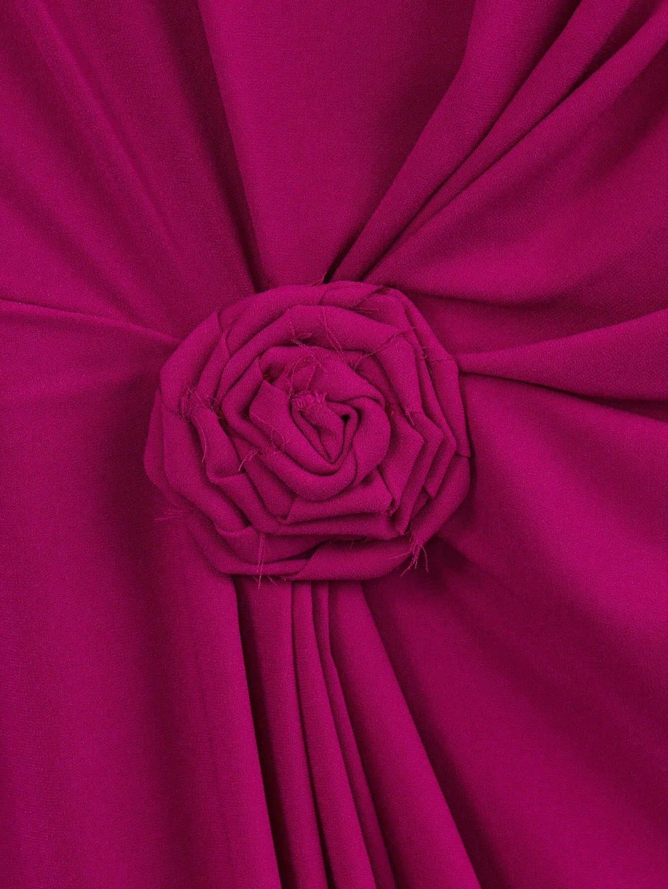 PREMIUM WOVEN WOMENS RUCHED STEREO FLOWER SOLID DRESSVALENTINES DAY OUTFIT