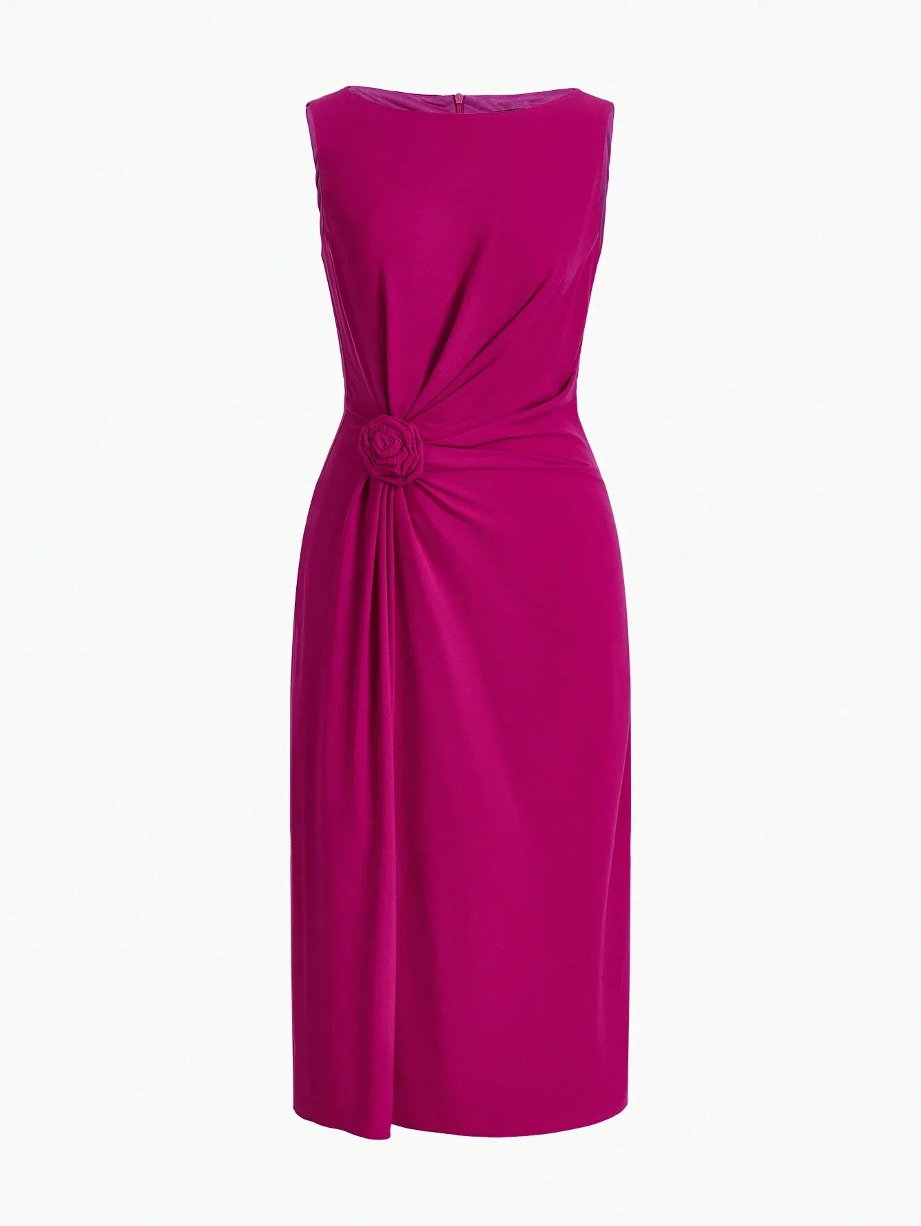 PREMIUM WOVEN WOMENS RUCHED STEREO FLOWER SOLID DRESSVALENTINES DAY OUTFIT