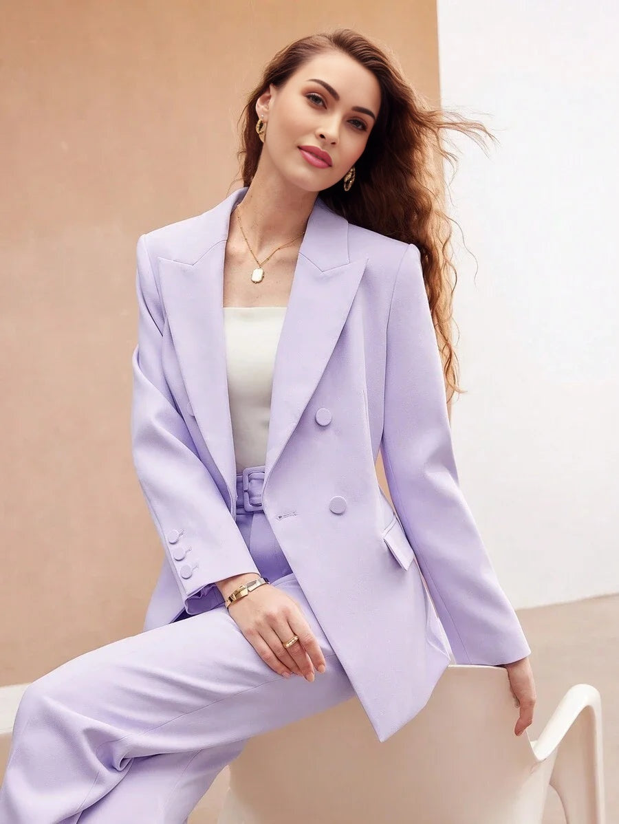 PREMIUM WOVEN WOMENS SOLID PEAK COLLAR BLAZER