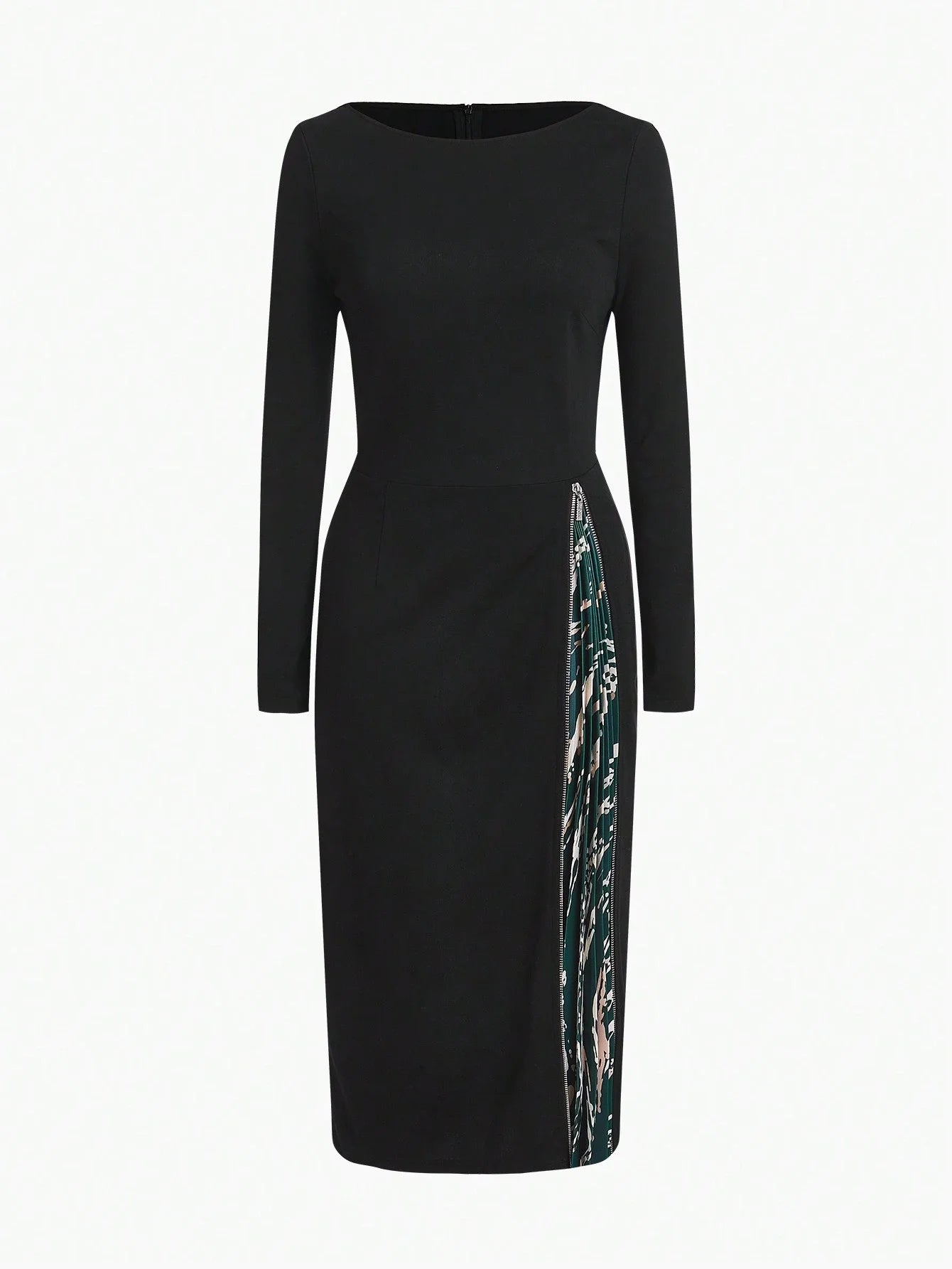 PREMIUM ZIPPER PLEATED MIDI DRESS WITHOUT BELT