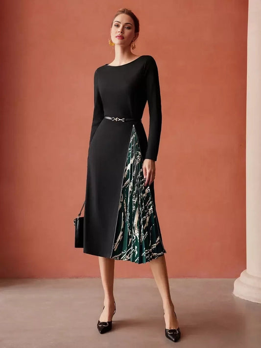 PREMIUM ZIPPER PLEATED MIDI DRESS WITHOUT BELT