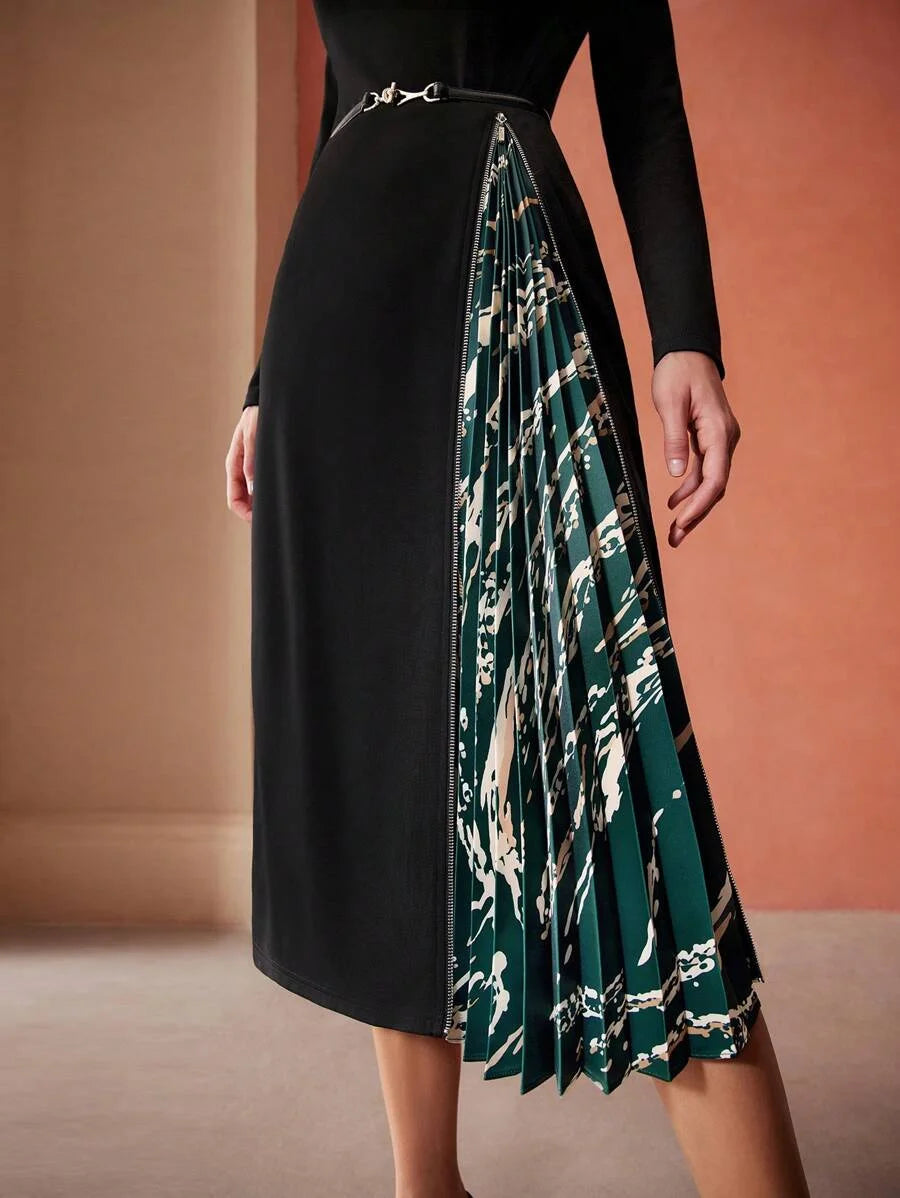 PREMIUM ZIPPER PLEATED MIDI DRESS WITHOUT BELT