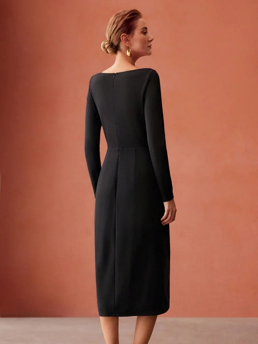 PREMIUM ZIPPER PLEATED MIDI DRESS WITHOUT BELT