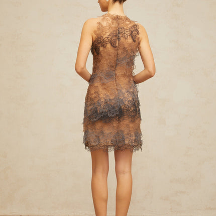 Presley Brown and Grey Lace Mini Dress