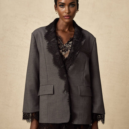 Presley Grey Lace Panel Blazer