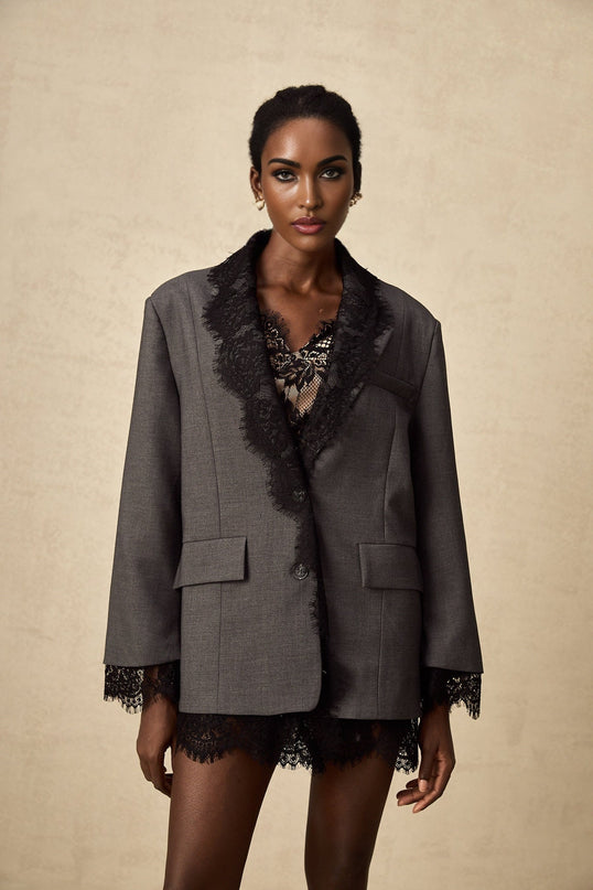 Presley Grey Lace Panel Blazer