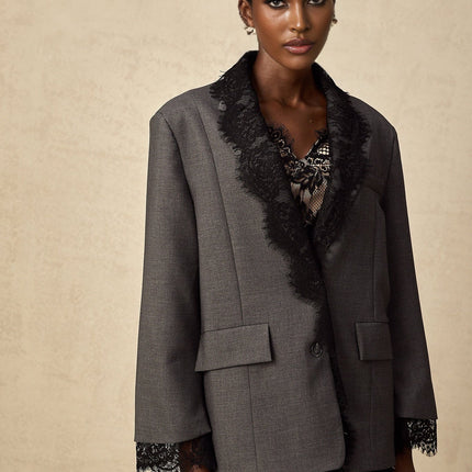Presley Grey Lace Panel Blazer