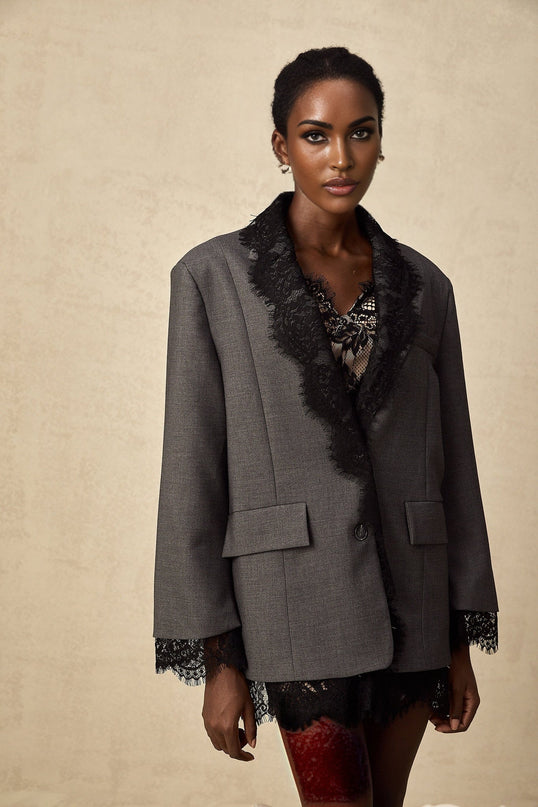 Presley Grey Lace Panel Blazer