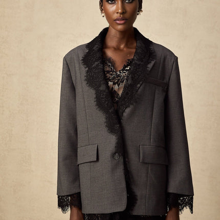 Presley Grey Lace Panel Blazer