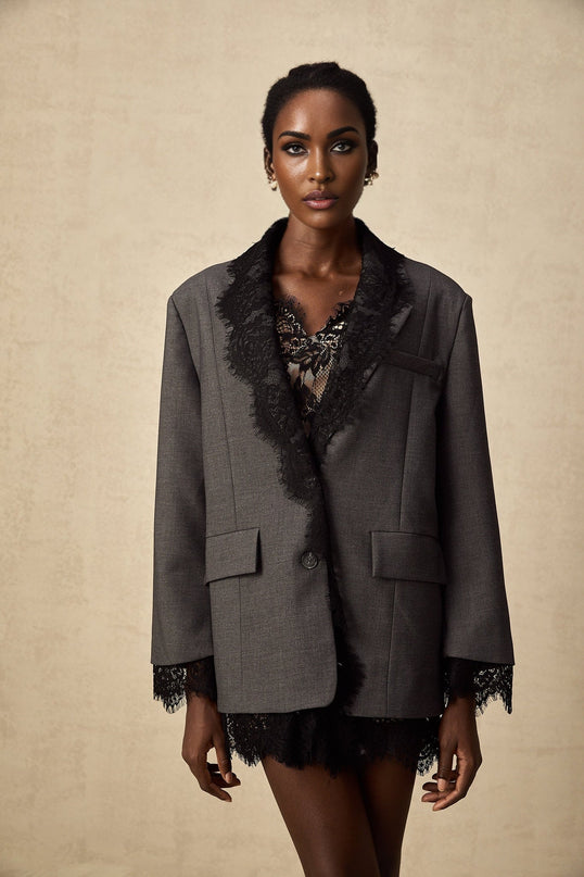 Presley Grey Lace Panel Blazer
