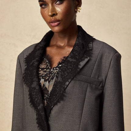 Presley Grey Lace Panel Blazer