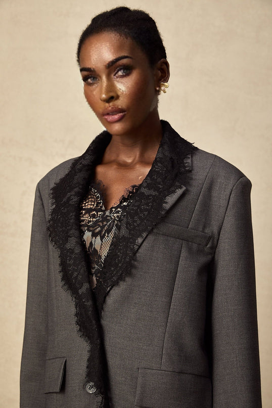 Presley Grey Lace Panel Blazer