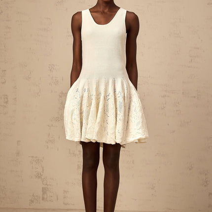 Presley Ivory White Jacquard Knit Flare Hem Mini Dress