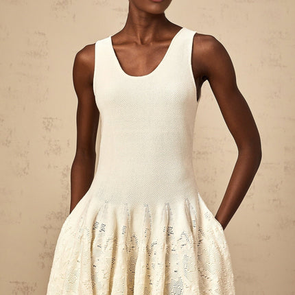Presley Ivory White Jacquard Knit Flare Hem Mini Dress