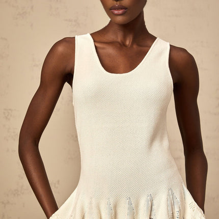Presley Ivory White Jacquard Knit Flare Hem Mini Dress