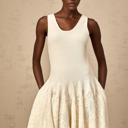 Presley Ivory White Jacquard Knit Flare Hem Mini Dress