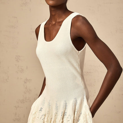 Presley Ivory White Jacquard Knit Flare Hem Mini Dress