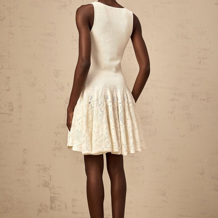 Presley Ivory White Jacquard Knit Flare Hem Mini Dress