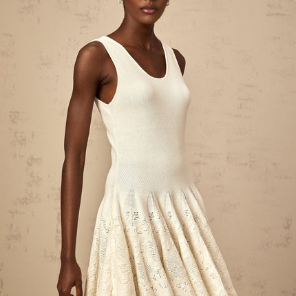 Presley Ivory White Jacquard Knit Flare Hem Mini Dress