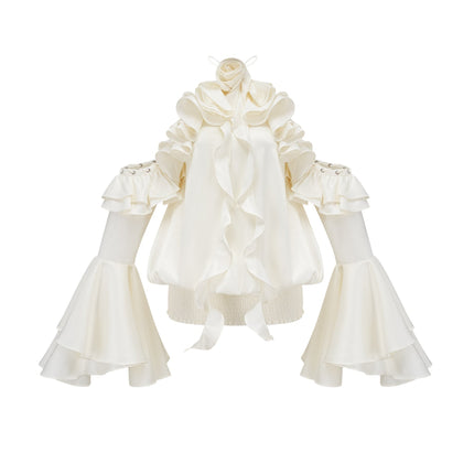 Presley Neutrals Mini Dress Halterneck Cold Shoulder Flared Sleeves Ruffled Detailing Side Slip Pockets Shirred Panel 100% Terylene Eyelet Embellishments Stretch Skirt Rear Tie Fastening Modern Glamour Refined Style