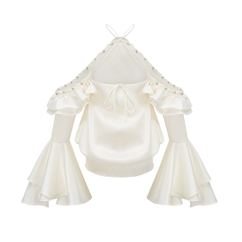 Presley Neutrals Mini Dress Halterneck Cold Shoulder Flared Sleeves Ruffled Detailing Side Slip Pockets Shirred Panel Terylene Fiber Eyelet Embellishments Stretch Skirt Rear Tie Fastening Modern Glamour Refined Style Day Evening Grace Charm