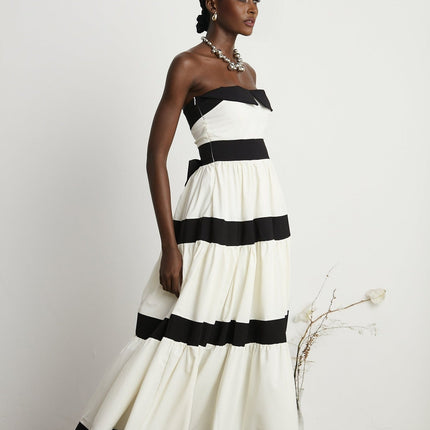 Presley White Maxi Dress Pleated Detailing Bow Embellishment Off-Shoulder High-Waisted Floor-Length Gown