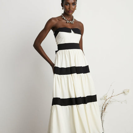 Presley White Maxi Dress Pleated Bow Off-Shoulder High-Waisted Floor-Length Gown