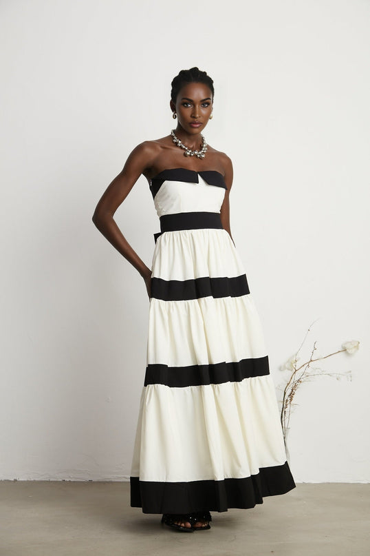 Presley White Maxi Dress Pleated Bow Off-Shoulder High-Waisted Floor-Length Gown