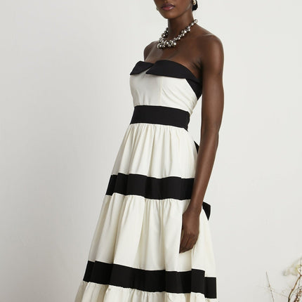 Presley White Maxi Dress Pleated Detailing Bow Embellishment Off-the-Shoulder High-Waisted Side Zip Fastening Floor-Length Gown