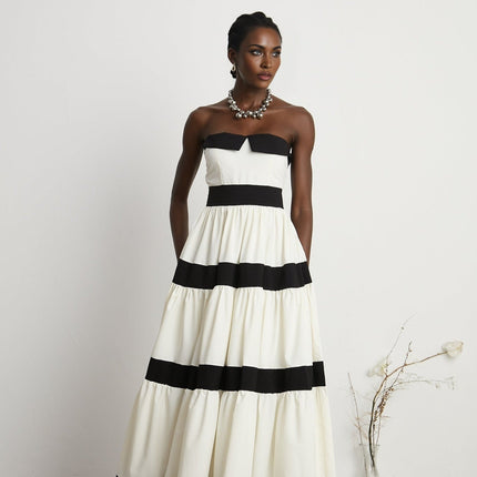 Presley White Maxi Dress Pleated Detailing Off-Shoulder High-Waisted Bow Embellishment Floor-Length Gown