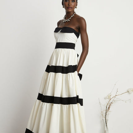 Presley White Maxi Dress Pleated Detailing Bow Embellishment Off-Shoulder High-Waisted Side Zip Fastening Floor-Length Gown