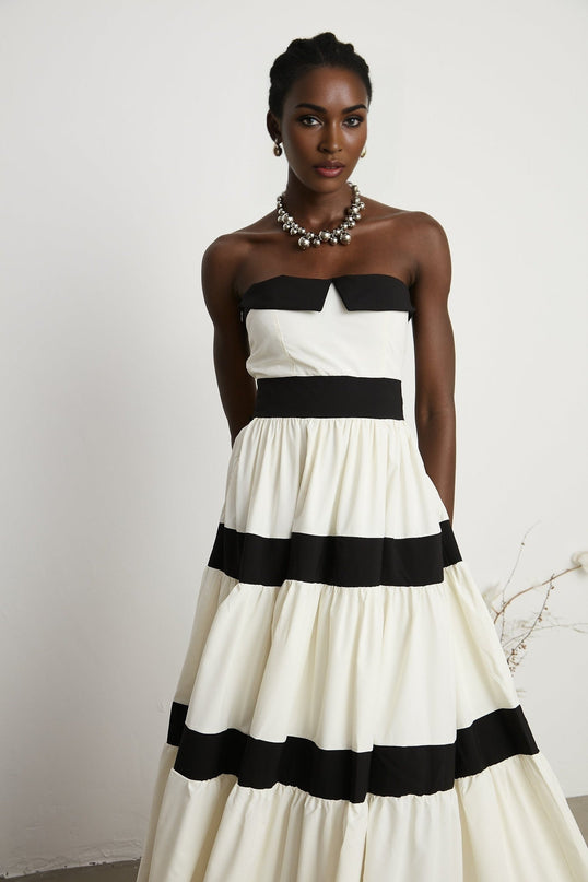 Presley White Maxi Dress Pleated Detailing Off Shoulder High Waist Bow Embellishment Side Zip Fastening Floor Length Gown