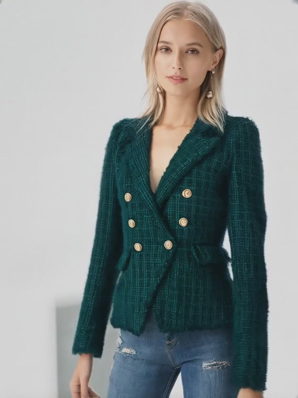 Gloria Blazer - Tailored Double-Breasted Fit - Classic Tweed Design - Fitted Waist - Button Details - Luxurious Textured Tweed
