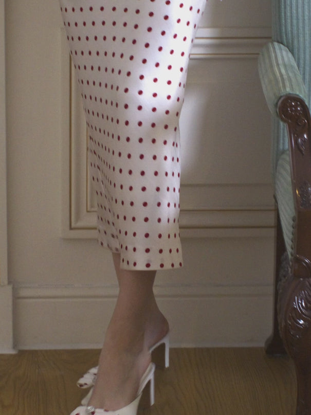 Vanessa Dress - Ruched Bodycon Silhouette - Polka Dot Print