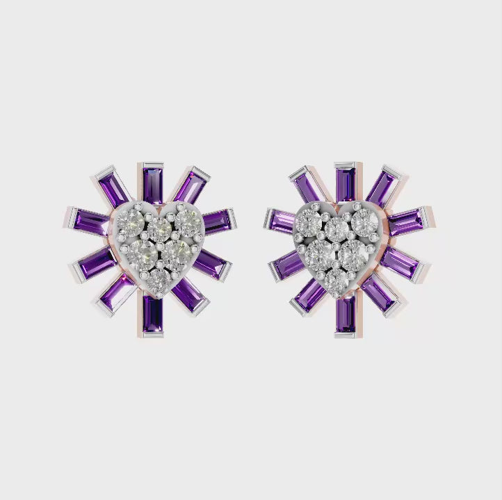 925 Sterling Silver Moissanite Baguette-Cut Heart-Shaped Romantic Stud Earrings 32 Stones 0.52 Carat Rhodium-Coated