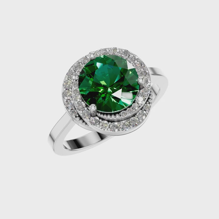 Custom OEM ODM 14K & 18 Karat Gold Emerald Halo Solitaire Ring Fine Jewelry for Wedding Celebrations Certified by IGI