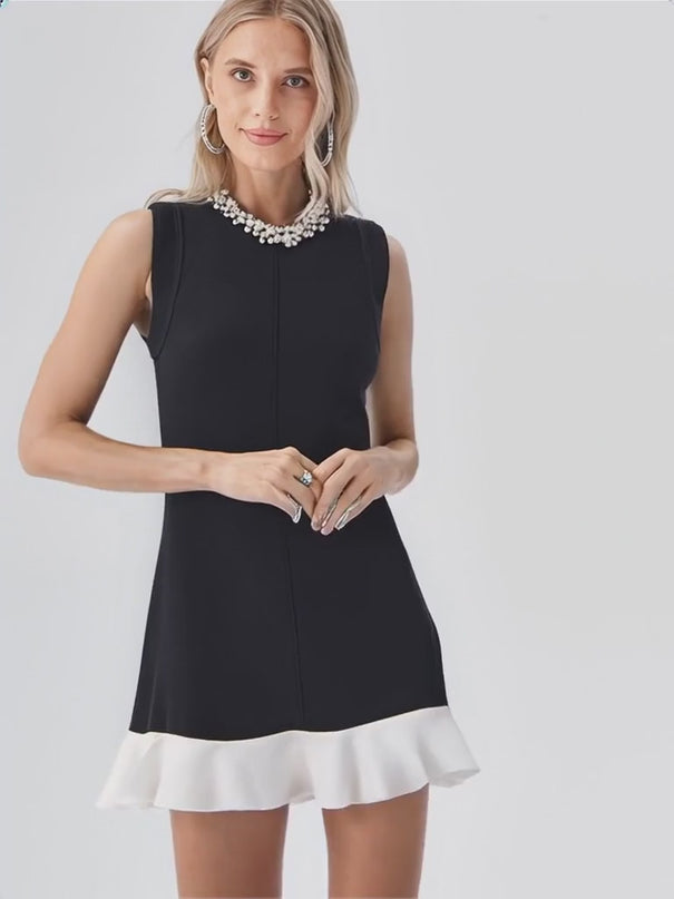 Palma Dress - A-Line Silhouette - Sleeveless Modern Style - Elegant Pearl Embellishment - Versatile for Spring & Summer