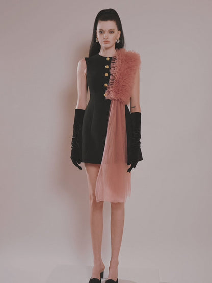 Sophia Black Dress with Pink Tulle Accent