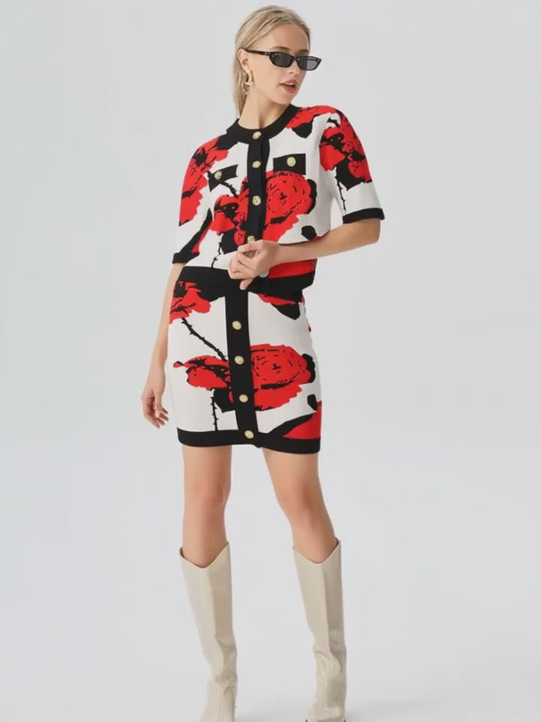 Annie Skirt - Fitted Pencil Style - Floral Pattern - Slim Silhouette - Versatile Styling - Gold-Tone Buttons