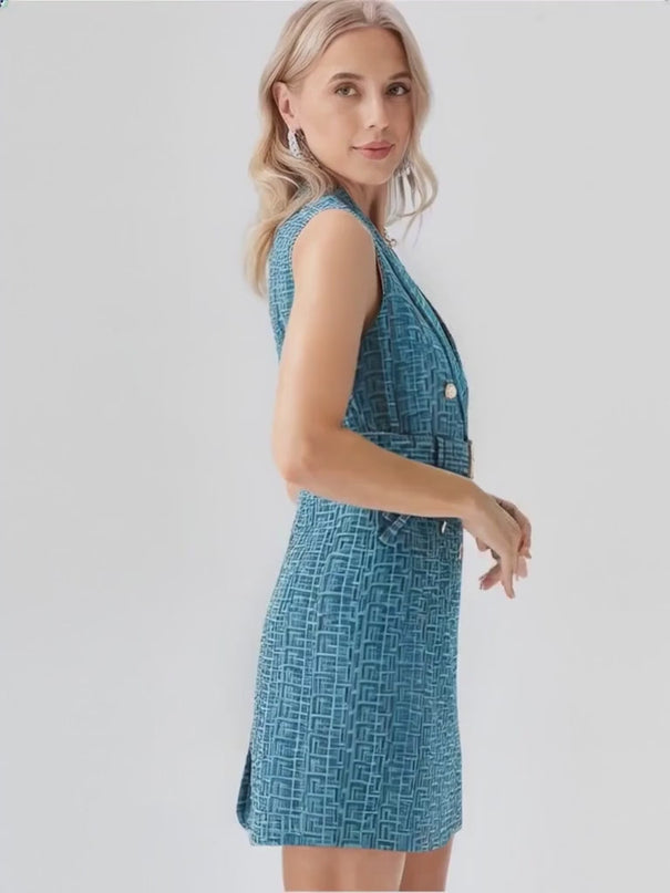 Ruby Dress - Tailored Sleeveless Silhouette - Double-Breasted Belted Design - Fitted Waist - Elegant Chic Look