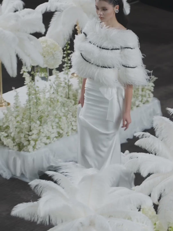 Adriana Feather-Embellished Cape - Luxurious Ostrich Feathers - Statement Design - Contrasting Trim - Relaxed Fit